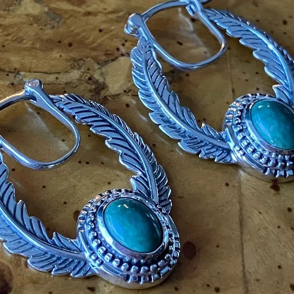 Nevada Turquoise Sterling Silver Feather Earrings